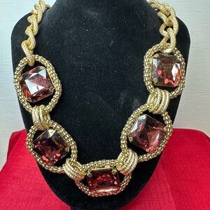 Chunky Goldtone Necklace with Brown Stones
